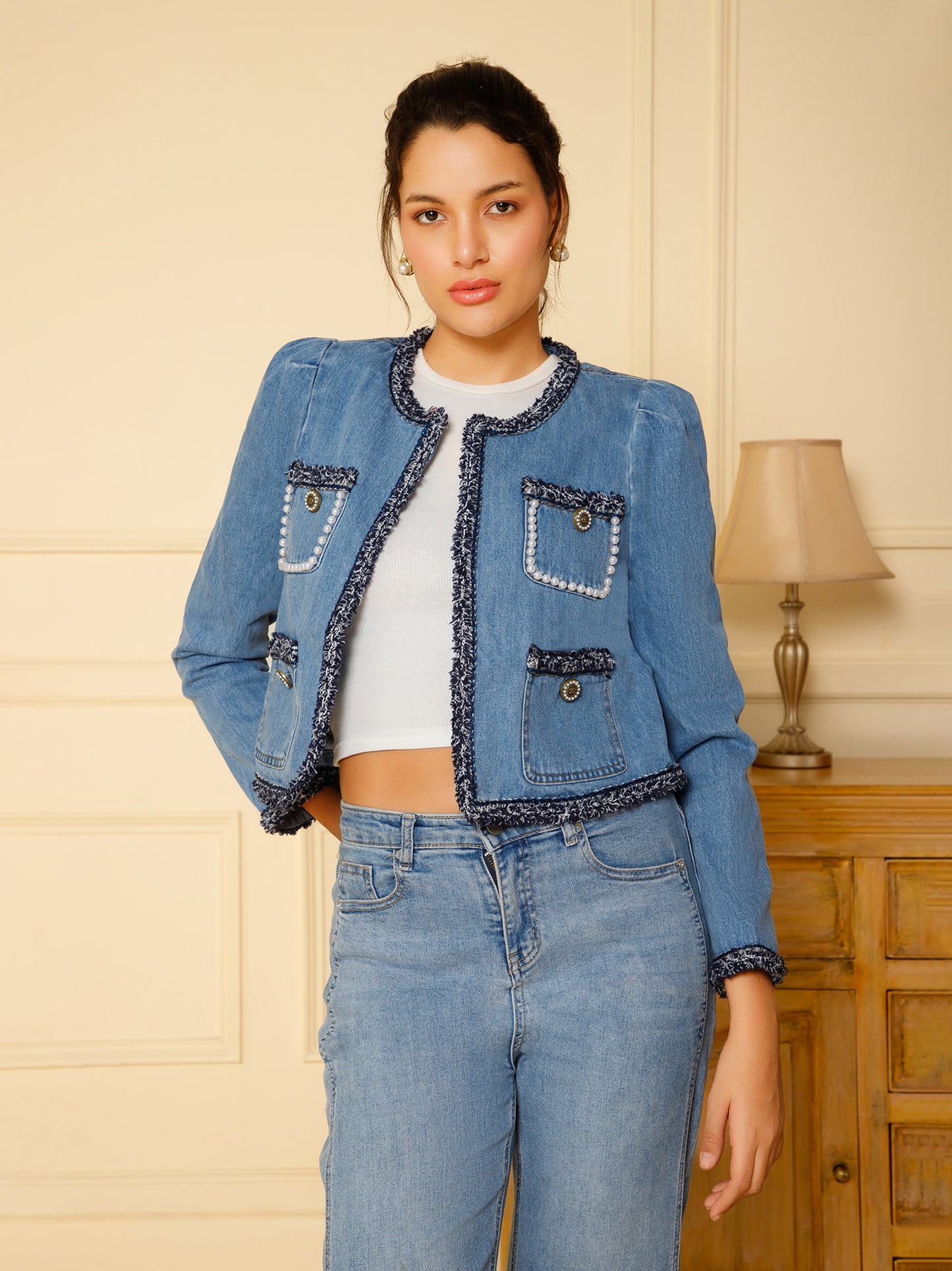 PEARL PATCH WORK DENIM JACKET