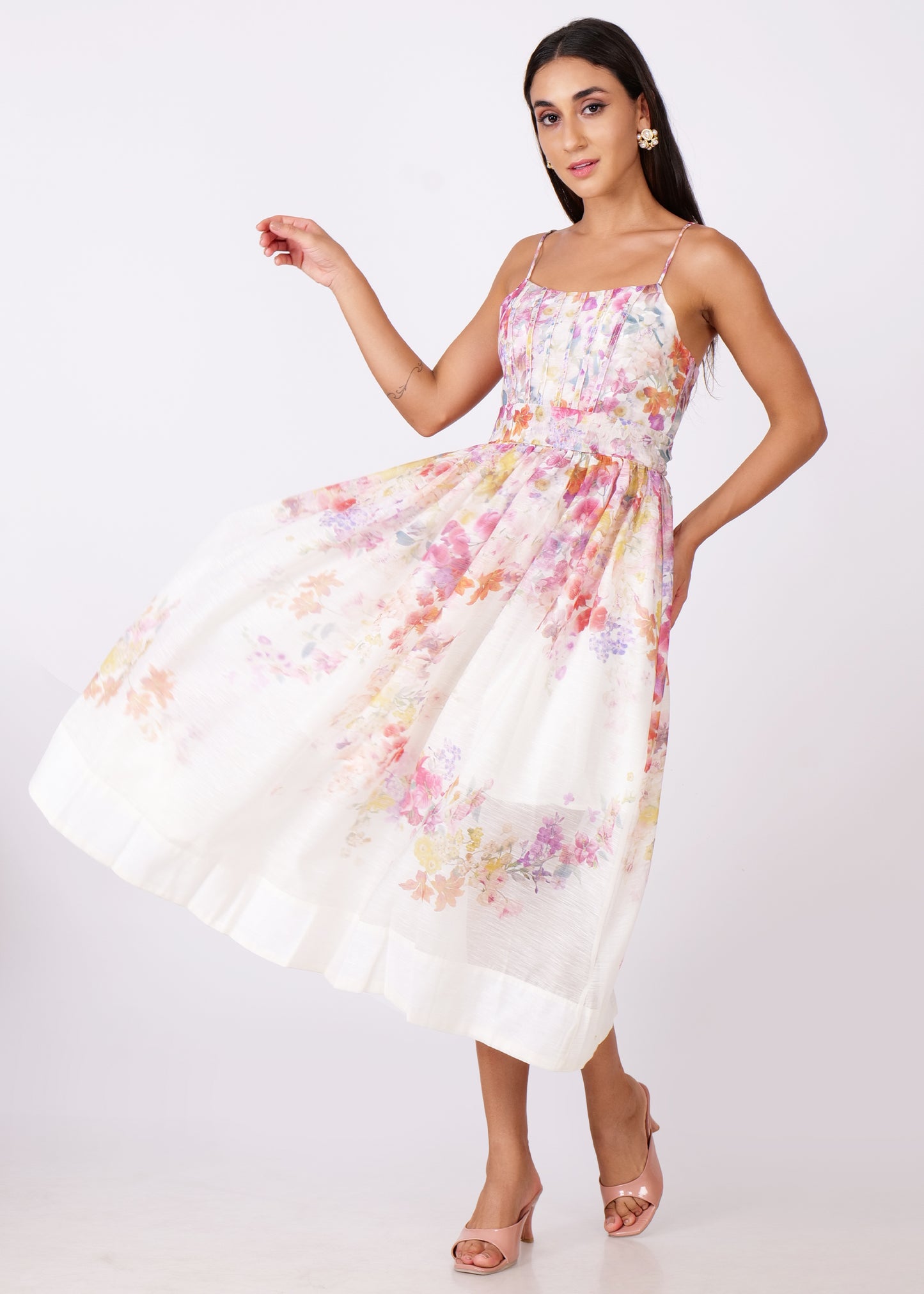 White Organza Floral Maxi Dress