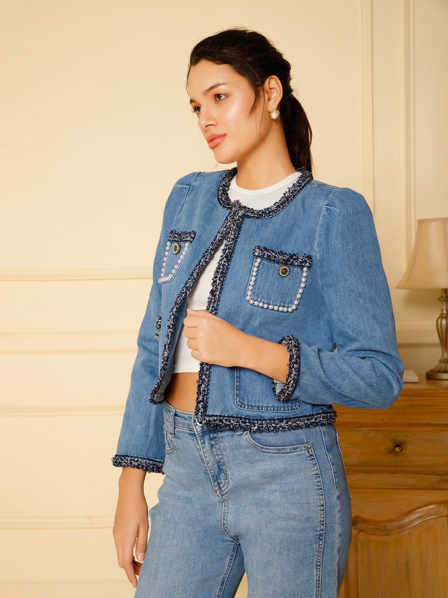 PEARL PATCH WORK DENIM JACKET