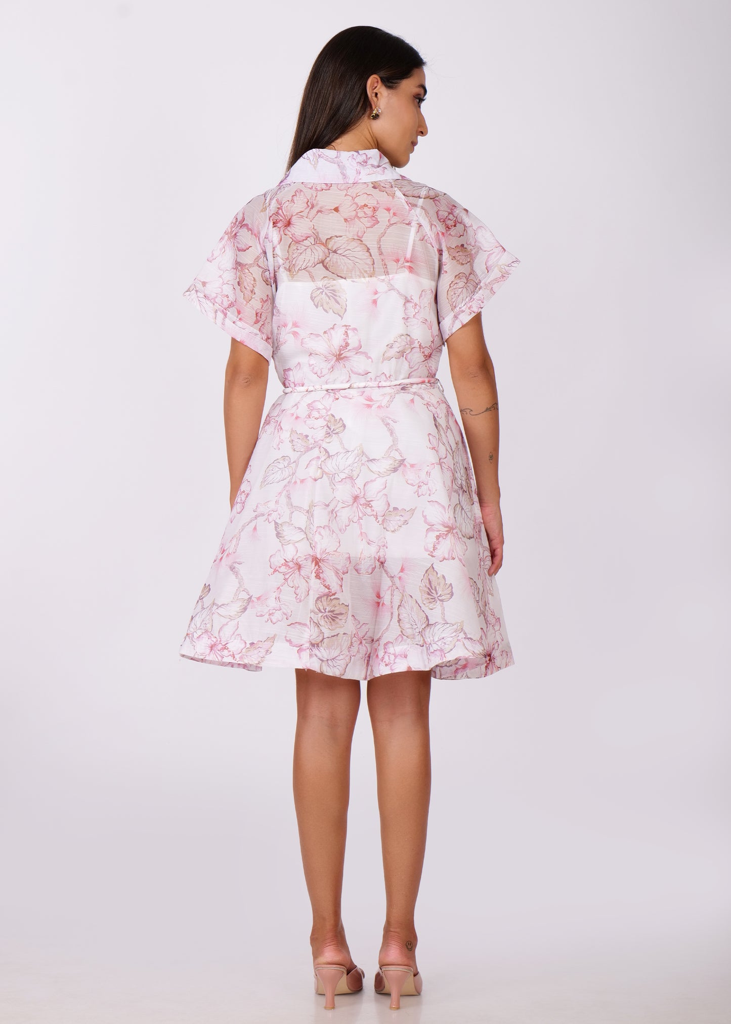 Collared A-Line Dress with Rhinestones