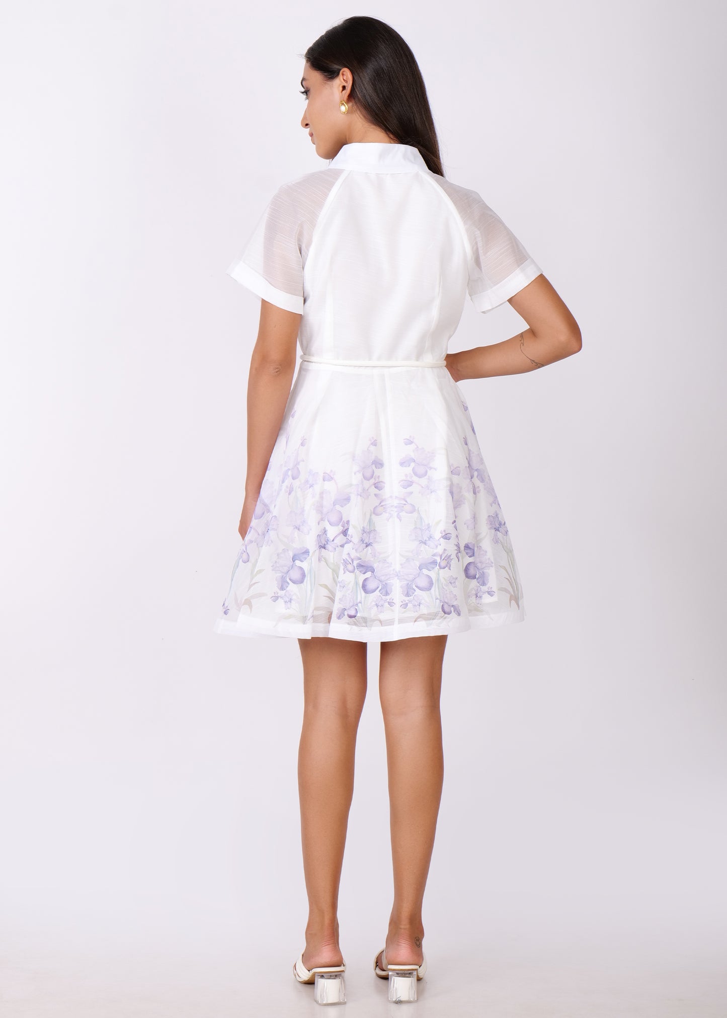 White & Purple Floral Organza Dress