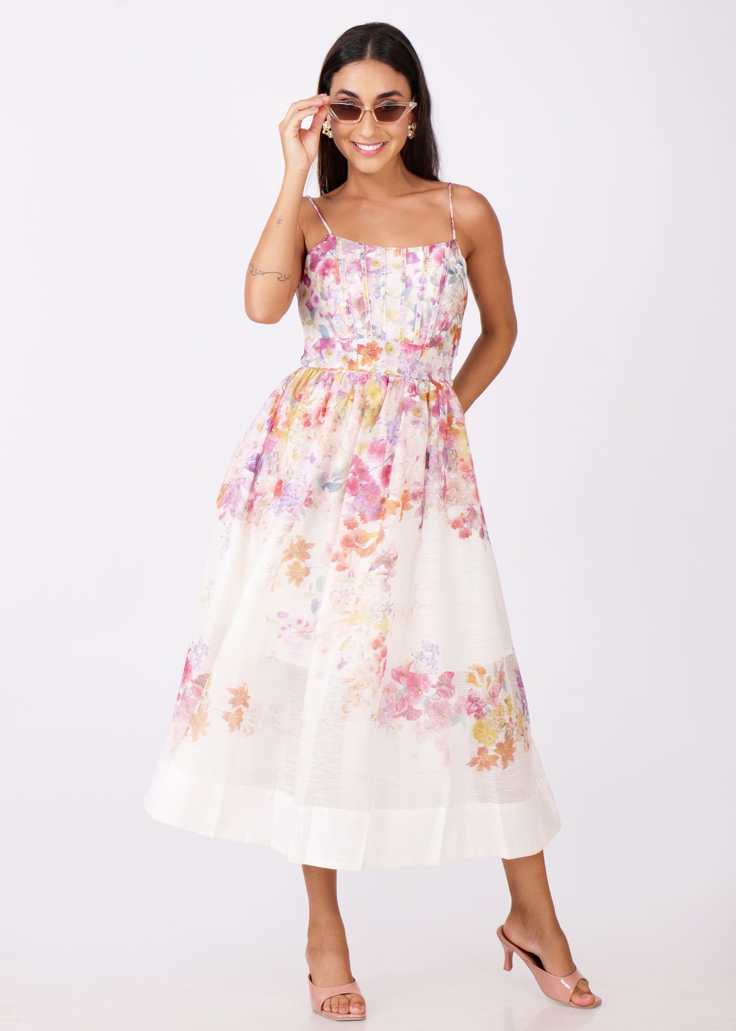 White Organza Floral Maxi Dress