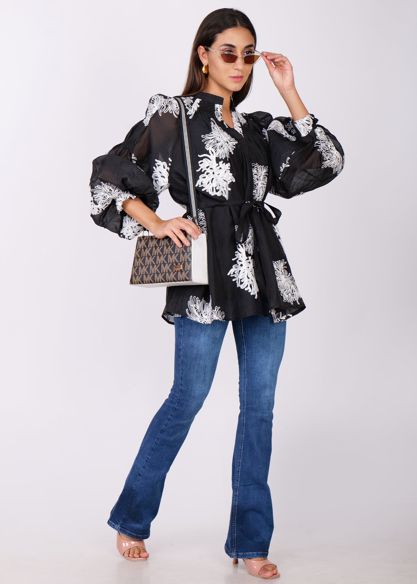 BLACK TUNIC TOP WITH BELT