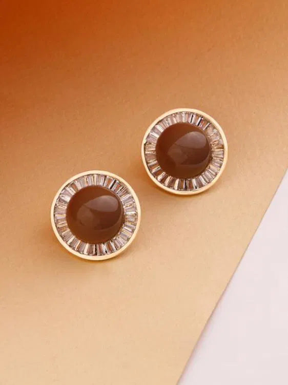 BROWN PEARL STUD EARRINGS