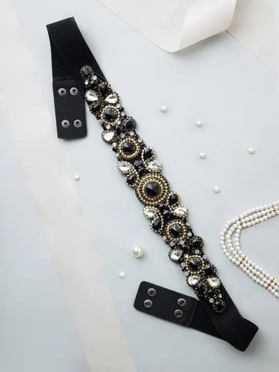 Black Crystal and Pearl Waist Belt
