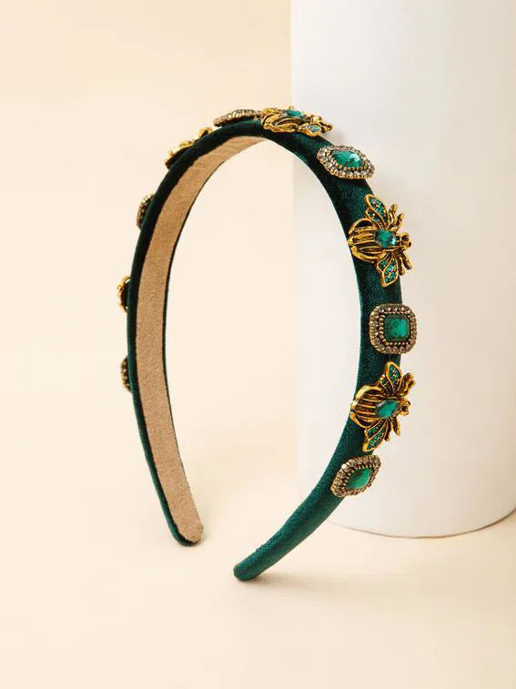 Green Velvet Beaded Headband