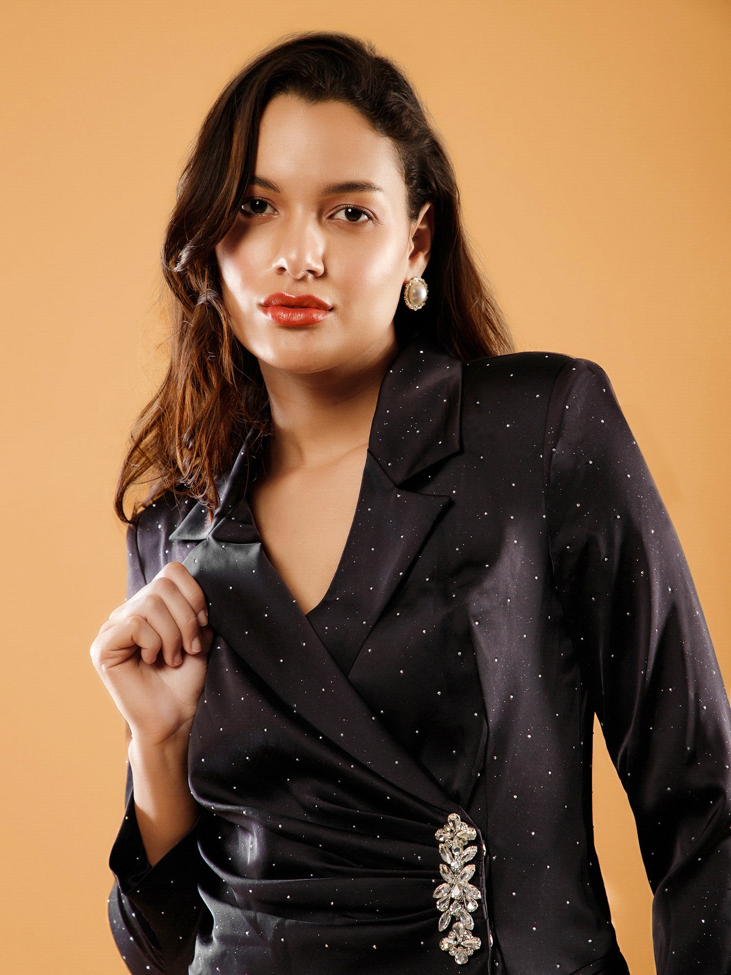 BLACK SWAROVSKI SATIN DRESS