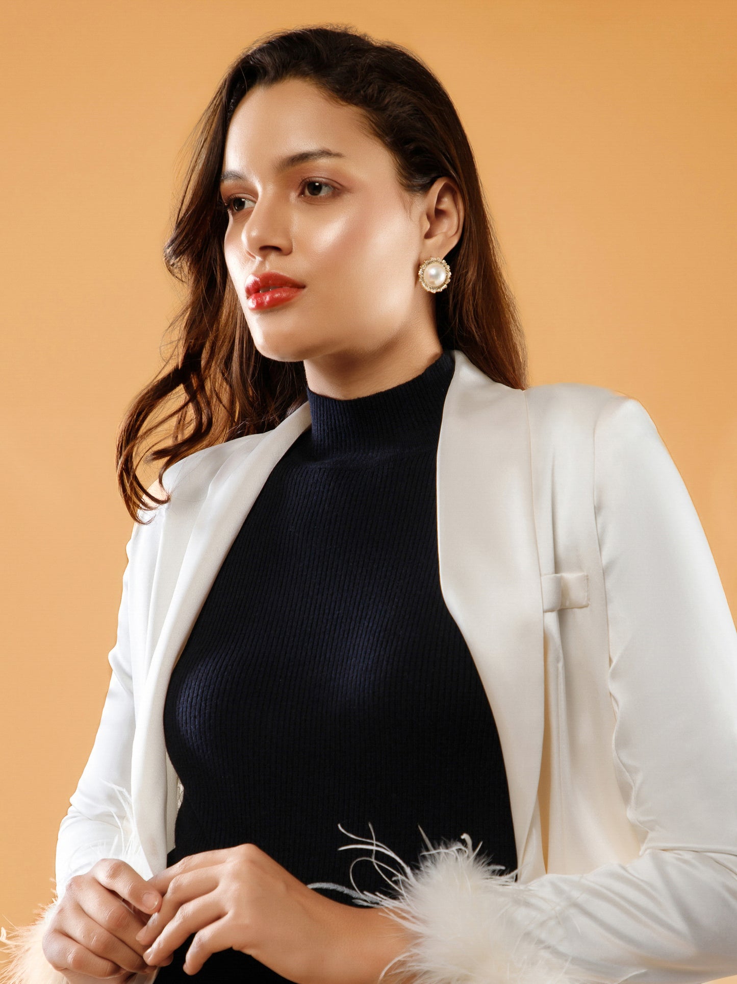Feather Satin White Blazer