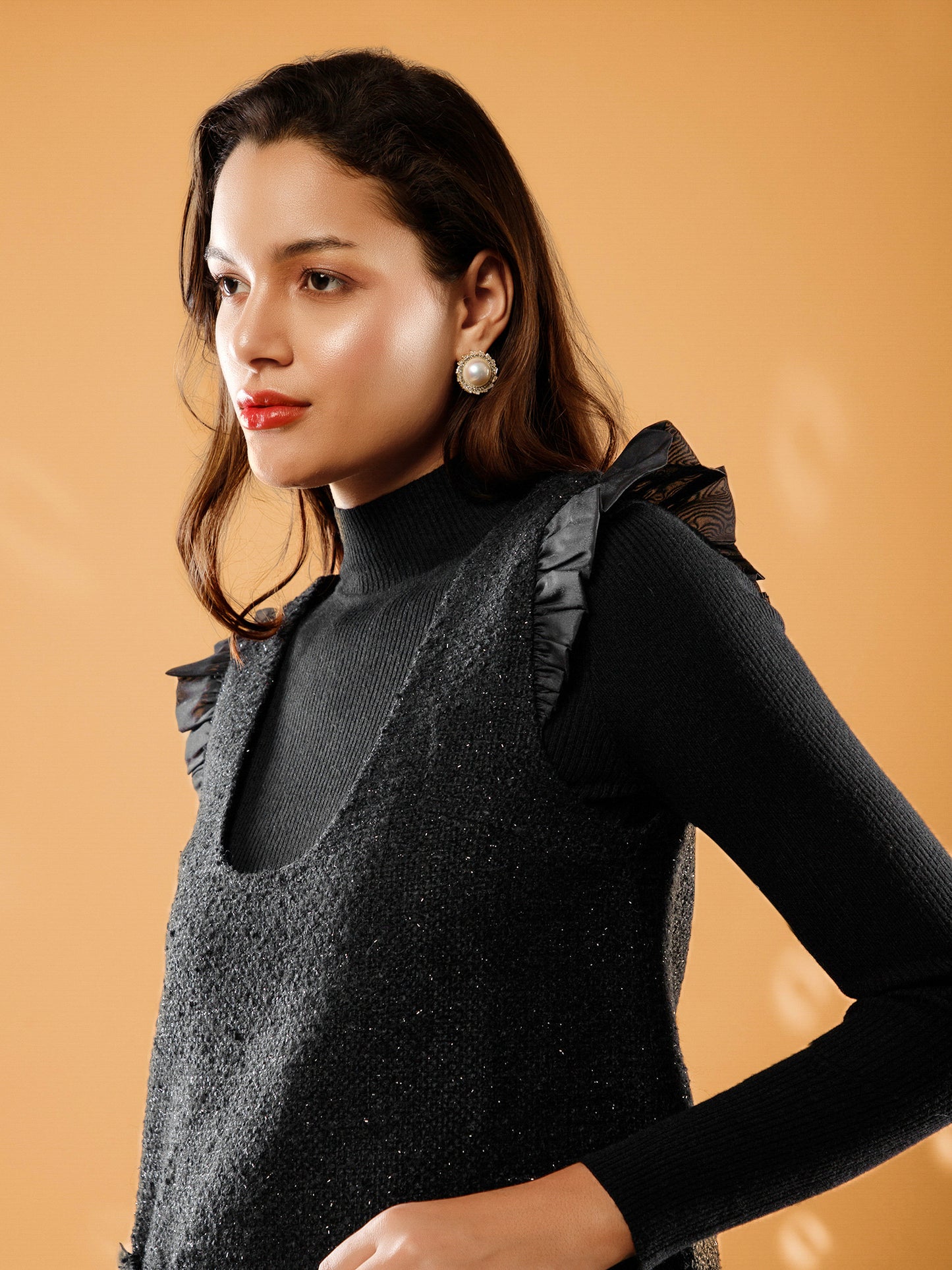 TEXTURED WEAVE A-LINE DRESS WITH RIBBED SWEATER