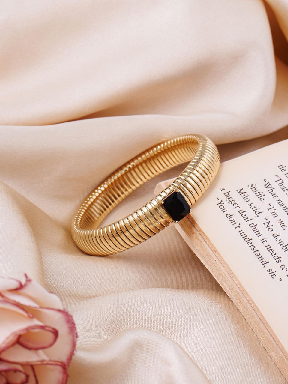 Golden Coil Bracelet with Black Onyx Accent