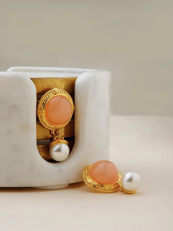 Orange Pearl Drop Earrings