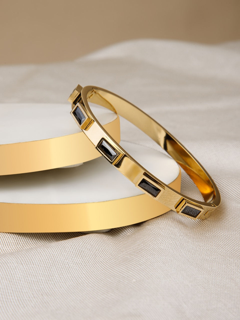 Golden Black Stone Studded Bangle