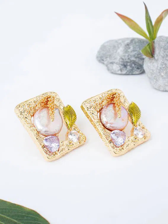 Pearl Leaf Drop Earrings