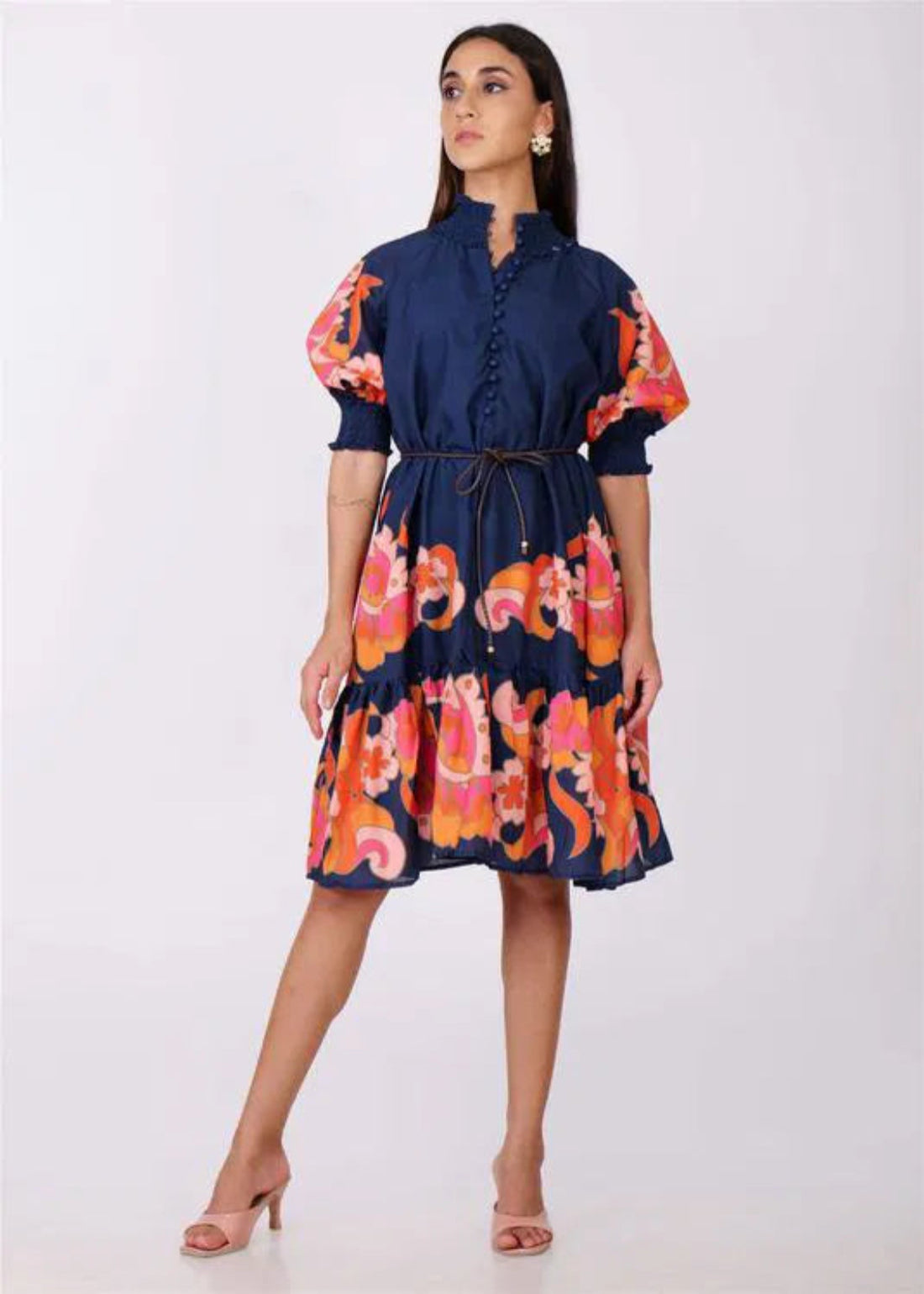 Blue & Orange Print Dress