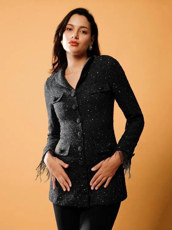 Textured Weave Black Blazer