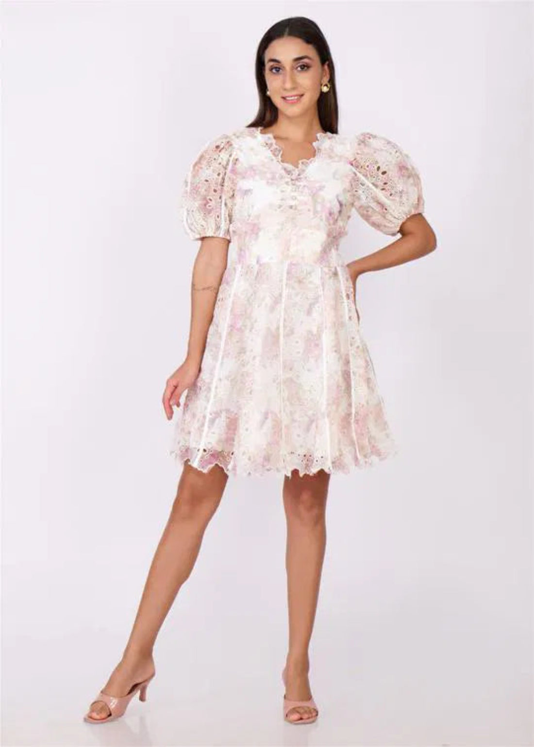 White Cotton Schiffli Dress