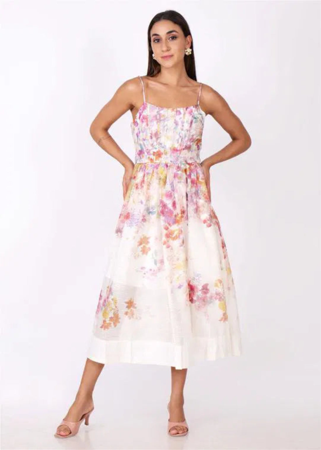 White Organza Floral Maxi Dress